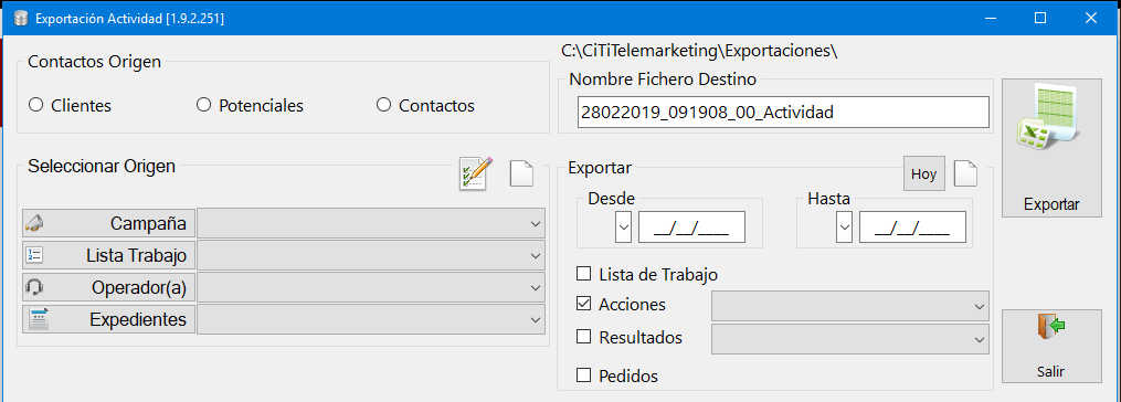 Exportación de acciones