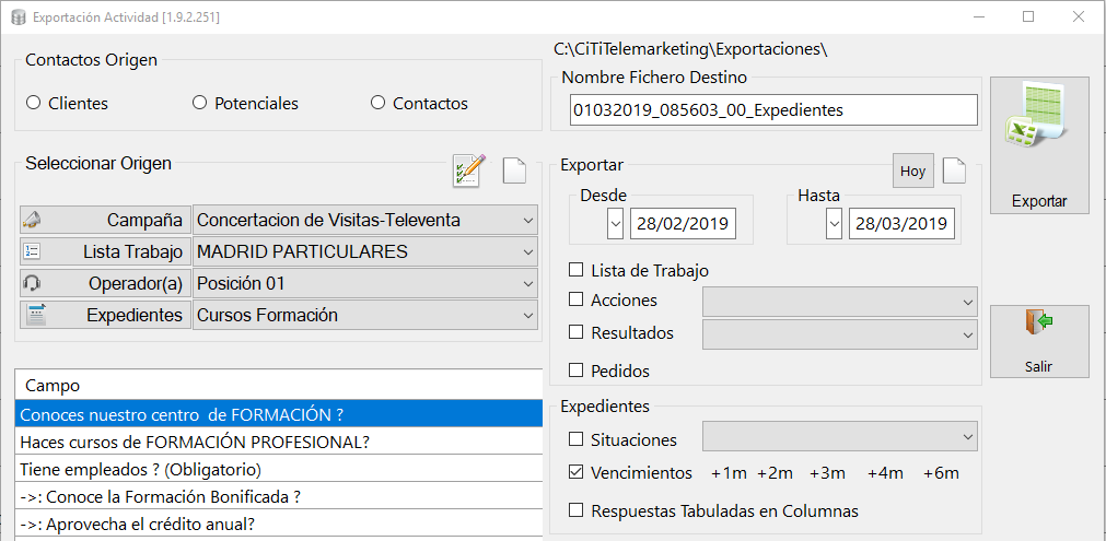 Exportar vencimientos