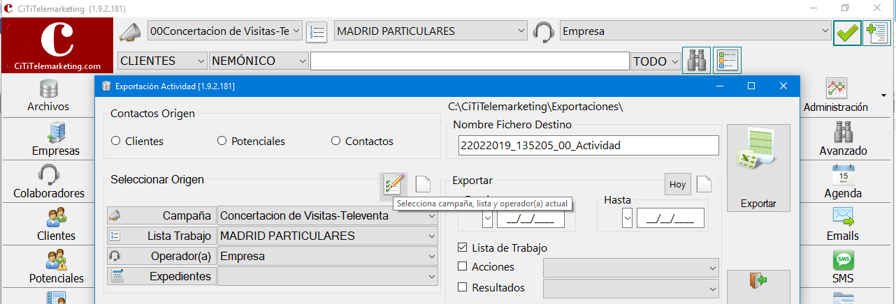 Seleccionar campaña lista operador actual