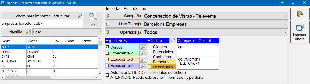 Ventana de importaciones