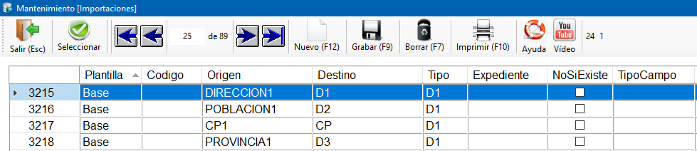 Importación de direcciones